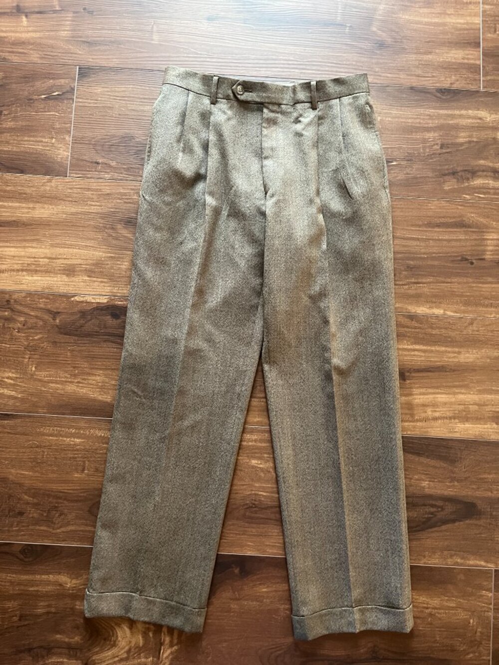 Jos. A. Banks Heather Medium Brown Pleated and Cuffed Wool-look Dress Trousers